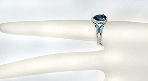 Image of 925 Sterling Silver Ring Genuine Gems Pear Shape 9x6 mm with Bezel-set Accented Gems, Rhodium-Plated Finish