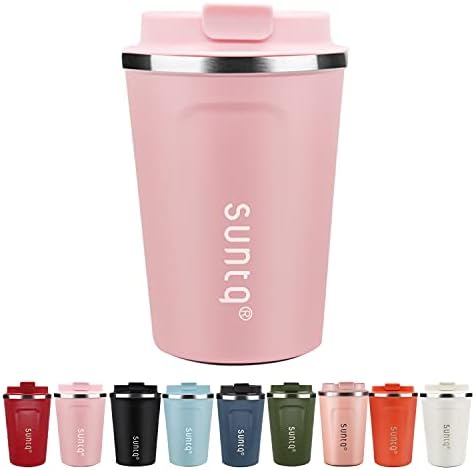 SUNTQ Reusable Coffee Cups Travel - Coffee Travel Mug with Leakproof Lid - Insulated Cup Thermal Mug - Stainless Steel Coffee Travel Cup - for Hot and Cold Drinks, 13oz/380ml, Coral Pink