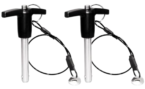 2pcs T-Handle Locking Pin, 304 Stainless Steel Push-Button Quick Release Pin Quick Release Ball Locking Pin with Lanyard Cable (9.5X55MM)