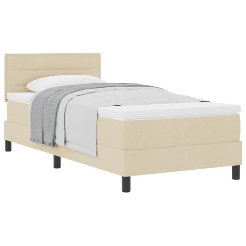 vidaXL Boxspringbett mit Matratze mit Kopfteil Creme 90 x 190 cm Stoff, Moderne Schlafzimmermöbel, verstellbares Kopfteil, langlebige Boxspringbetten, Bequeme Schaumstoffmatratze