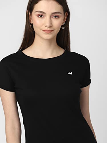 Image of UrbanMark Women 100% Cotton Round Neck Solid Half Sleeves T-Shirt