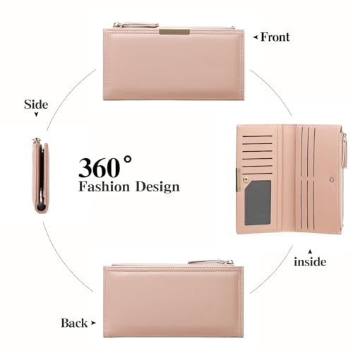 Slim Women Wallet Bifold Ladies Long Purse Travel Credit Card Holder with Coin Zipper Pocket4