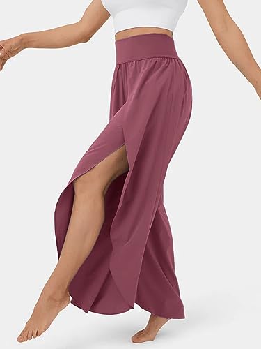 Simplee Calça feminina de ioga com pernas largas e rodadas, calças casuais de secagem rápida, calças