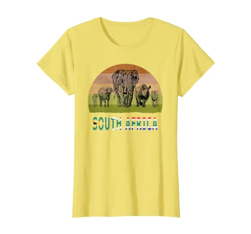 Big Five Retro Sunset Design for South Africa Safari T-Shirt, Women, Lemon Yellow, Small