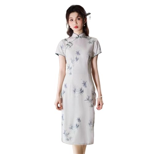 Robe cheongsam slim coupe haute couture imprimé délicat