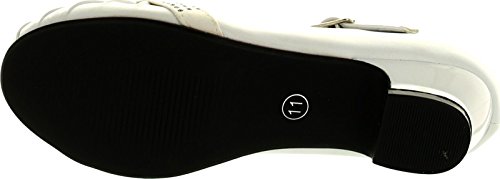 Girls Mary Jane Shoes with Pretty Satin Rolled Rosettes Patent Leather,Wht-Wet,94