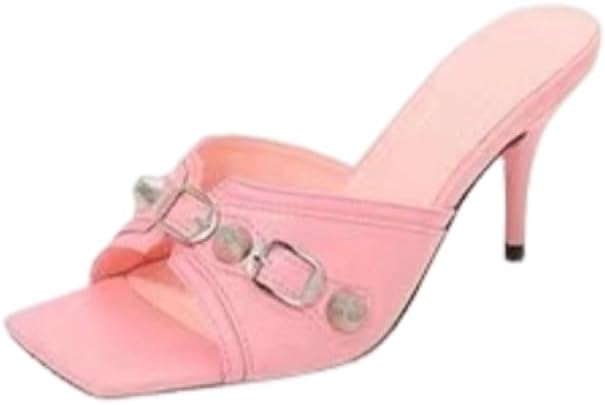 SEIFIN Women’s High Stilettos Heels Mules Open Square Toe High Heels Slip on Mules Comfort Sexy Dress Pumps Sandals Stiletto Mid Heel Heeled Sandals