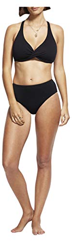 Seafolly Women's F Cup Wrap Front Bikini Top Swimsuit, Black, 12 US