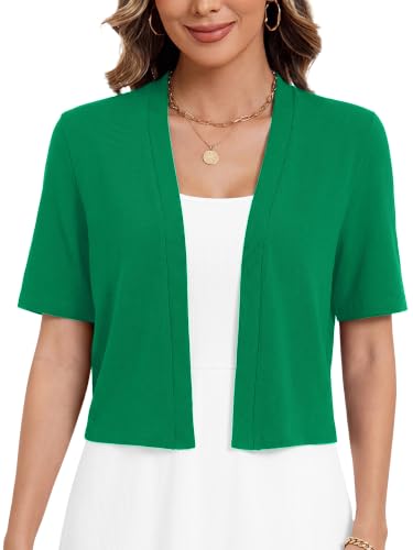 Image of Heymoments Women's Thin Shrugs Short Sleeve Lightweight Cropped Tops Open Front Knitted Cardigan for Dress Summer Bolero
