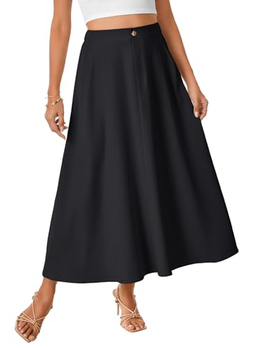 Vrtige Women's High Waisted Skirt Swing A Line Vintage Button Down Long Skirts4