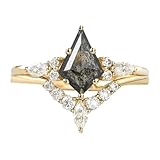 Black Rutilated Quartz Ring Set Salt and Pepper Diamond with Moissanite Engagement Rings for Women S925 Sterling Silver 10K 14K 18K Black Rutilated Quartz Wedding Ring Set for Women Promise for Her