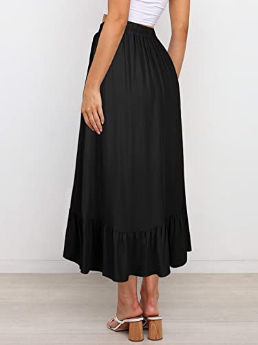 REORIA Women Skirts Elastic High Waist Maxi Skirts for Women Long Length Skirts with Pockets Black M - Image 3