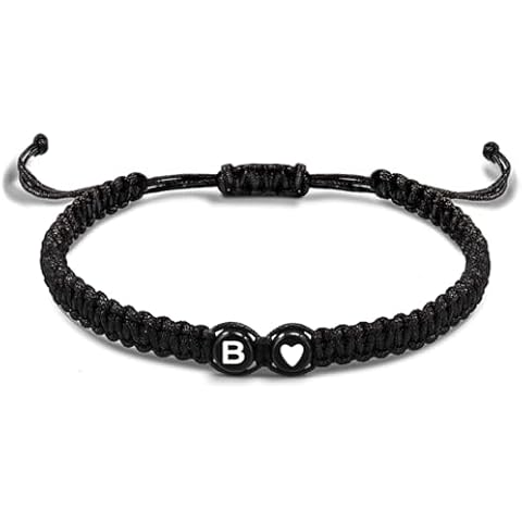 Raysunfook A to Z Braided Letter Bracelets 26 Initial Bracelets for Women Adjustable Black Rope Bracelet BFF Birthday Gifts Graduation Gift for Friends Sister Daughter Mother Friendship Jewelry Cover