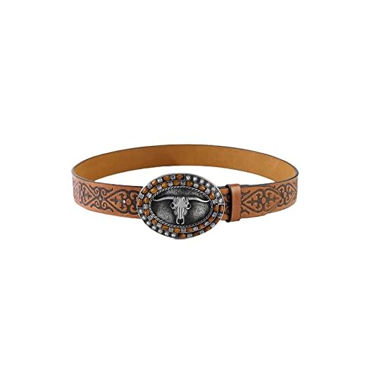 Verdusa Women's Vintage Western Leather Buckle Belt Bull Brown one-size