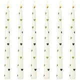 6 Pack Printed Taper Candle Set for Home Decoration, 10 Inch Ivory Candlesticks with Green Heart Pattern for...