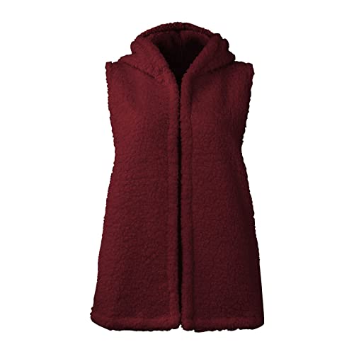 Cover Ups For Swimwear Women, Sleeveless Vest Womans Pretty Holiday Party Coat Open Front Soft Mock Neck Fleece Zipper Solid Color Comfy Coats For Ladies Wine #TOP2