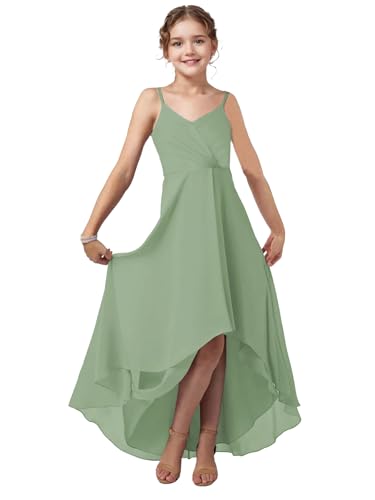 V Neck Junior Bridesmaid Dress Spaghetti Strap Flower Girls Dresses Girls Wedding Party Dress