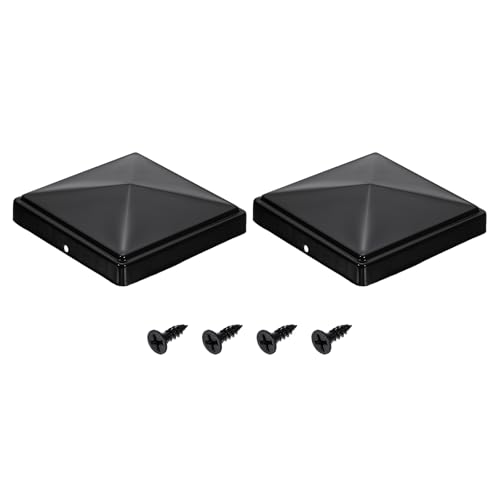 sourcing map Lot de 2 capuchons de poteau de clôture, 12,4 x 12,4 cm, imperméables et résistants en fer avec vis, pour clôture en bois, métal, terrasse, boîte aux lettres, patio, noir