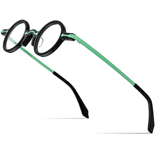 Image of HEPIDEM Acetate Glasses Frame Alloy Temple Men Small Retro Round Eyeglasses Women Optical Spectacles