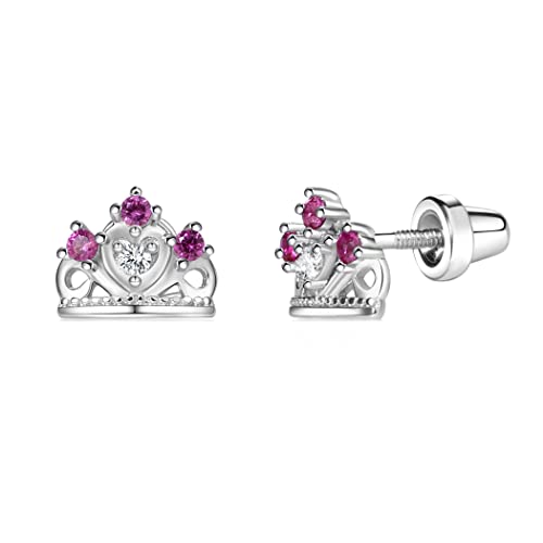 Cherished Moments Girl's Sterling Silver Princess Tiara Earrings with Screw Backs and Sparkling CZ's
