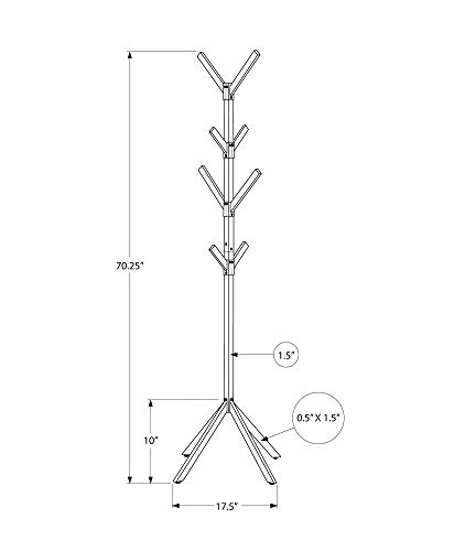 Monarch Specialties I 2058 Coat Rack, Hall Tree, Free Standing, 8 Hooks, Entryway, 70" H, Bedroom, Metal, Grey, Contemporary, Modern #TOP3