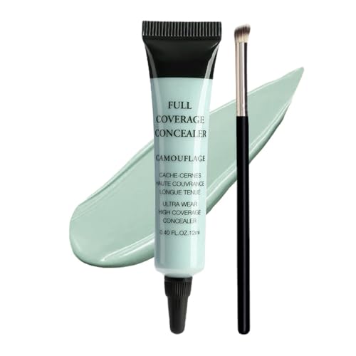Image of Under Eye Concealer + Brush, 24H Full Coverage Brightening Concealer For Dark Circles, Fine Lines, Anti-Aging Color Correcting Cream - 0.4 fl oz (03#Green+Brush)