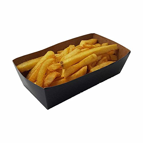 BAMI EINWEGARTIKEL Snackschale Pommesschale Pappschale Papier Schale Fingerfood Einwegschale Schwarz Verschiedene Größen (N2 (67x140x42mm), 100) Cover