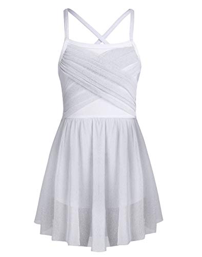 Chictry Girls Children Sweetheart Sequins Chiffon Dance Lyrical Dress Sash Bow Tie Ballroom Costumes Glittery Mesh Sliver White 8 #TOP20