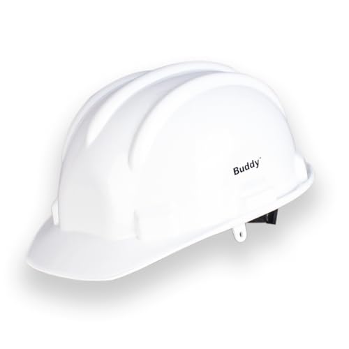 Image of ESAB Buddy Safety Helmet for Head Protection with Ratchet Type Adjustment, ISI Marked with chin strap. Colour- White