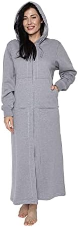 Mansfield, KayAnna Full-Length Zip-Up Hooded Loungewear Sweatshirt, Relaxed Fit Wearable Blanket, Grey, Small