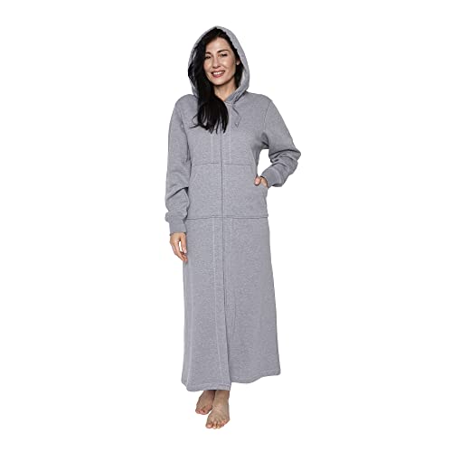 Mansfield, KayAnna Full-Length Zip-Up Hooded Loungewear Sweatshirt, Relaxed Fit Wearable Blanket, Grey