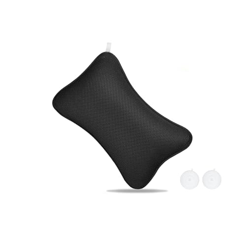 Flintronic Almohada de Baño, Almohada Bañera con 2 Ventosas Antideslizantes y Bolsas de Lavandería, Reposacabezas Ergonómico, Puede Soportar Cabeza Cuello Espalda, para SPA en Casa en Hotel Negro