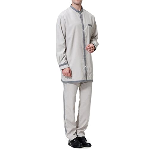 Albornoz Islámica Camisa Pantalón Hombre Conjunto Ropa Musulmana Manga Larga 4