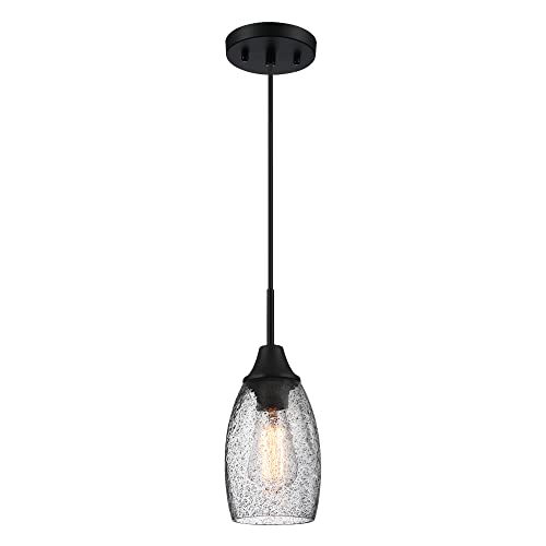 Viinew Mini Glass Pendant Light Black Finish With Handblown Black Seeded Art Oval Glass Adjustable Cord Farmhouse Lamp Ceiling Pendant Light Fixture For Kitchen Island,Dining Room,Living Room,Bedroom #TOP1