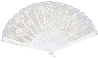 EOSAU Lace Rose Floral Folding Fan Chinese Retro Handheld Fans Elegant Hand Fan for Weddings Dancing Cosplay Parties (White)