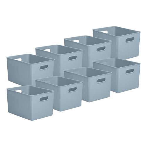 Image of Superio Decorative Plastic Basket Open Home Storage Bins Organizer Baskets, X-Large Blue (8 Pack) Container Boxes for Organizing Closet Storage Bins for Shelves Drawer Shelf 22 Liter /23 Quart