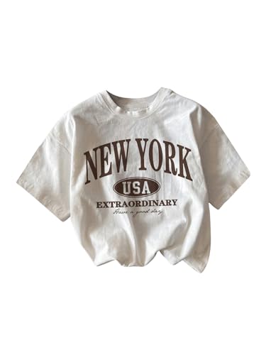 Image of SOLY HUX Girl's Letter Graphic Tees Short Sleeve Drop Shoulder Summer T Shirt Tops White Letter 8Y