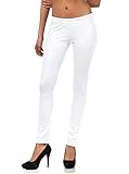 Furein Leggins para Mujer Elásticos Cómodos Acabado Colores Brillantes Metalizados Imitación Cuero con Cintura Elástica (Blanco, S/M)