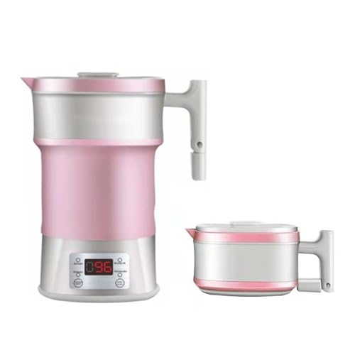 折りたためるケトル 電気ケトル ポータブル電気ポット 大容量 800ml 温度調節 急速沸かし 変圧器不要 シリコン伸縮式 湯沸かしコンパクト 携帯便利 収納袋付き 出張 自宅用 キャンプ 国内・海外で使用可能 ピンク