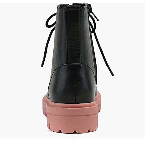 Soda Firm-IIS Girls Lace Up Side Zipper Vegan Leather Combat Boots Black/D-Mauve 13