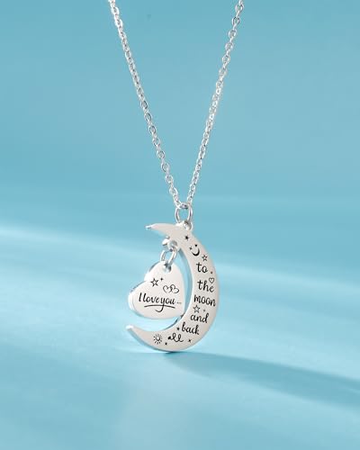 HOFOYA I Love You to The Moon and Back Stainless Steel Chain Necklace Jewelry Gifts for Mom Auntie Sister Grandma Teensdaughter,Birthday Christmas Valentines Gift for Women Teens.3