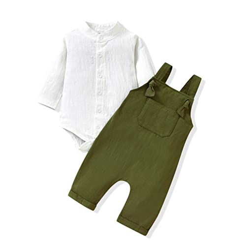 Image of Unutiylo Baby Boys Clothes for Gentleman Outfits,Toddler Overalls Baby Suspender Pants and Bodysuit Romper