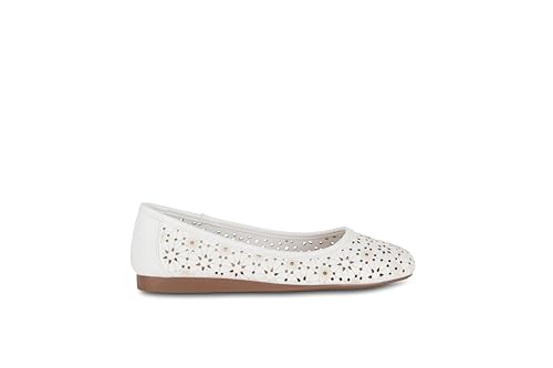 Priscilla Women’s Flats – Comfortable Vegan Slip-On Shoes with Memory Foam, Breathable Eyelet Stitch Detail, Available in Black, Cafe, White, Medium & Wide Sizes 6-103