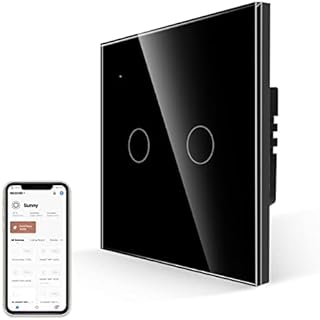 JIMEIDA Smart Light Switch Work with Alexa, Google Home, Smart Life App, WiFi Touch Switch with LED Backlight, Neutral Required, Modern Timer Switch Black Glass Panel - 1-Gang