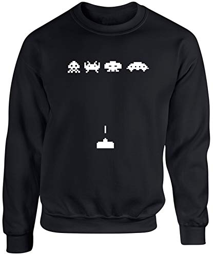 Image of Hippowarehouse Space Invaders Unisex Jumper Sweatshirt Pullover (Specific Size Guide in Description) Black
