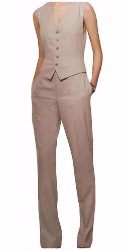 Linen Vest and Pants Set Women 2 PC Sleeveless V Neck Vest Tops Waistcoat Linen Pants Casual Matching Set2