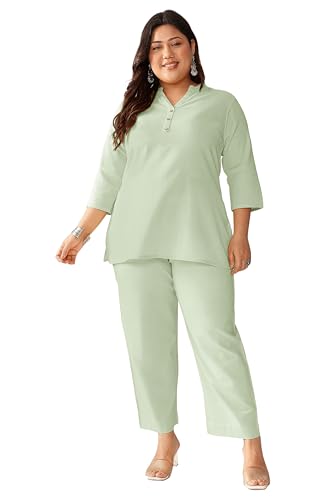 Image of Janasya Women's Light Blue Linen Cotton Solid A-line Top