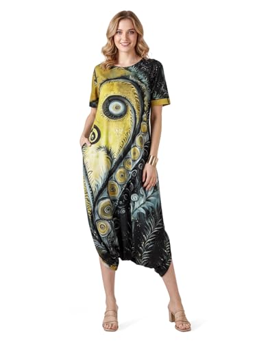 Image of HELLCAT Womens Floral Printed Olive Shoulder Straps Dress | Western A-Line V Neck Midi Dress for Womens