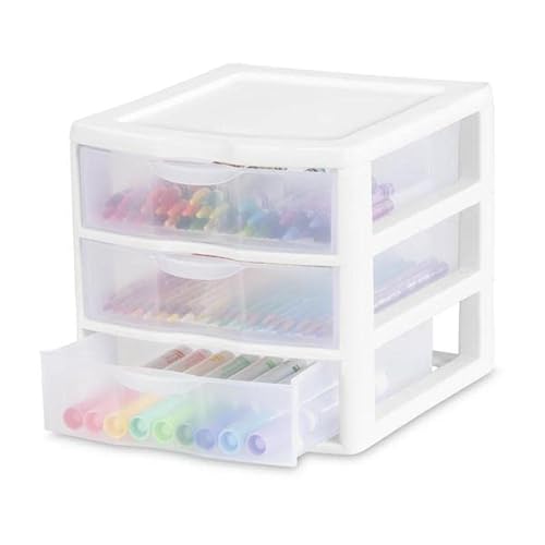 Tribello 3 Drawer Plastic Storage, Mini Drawer Unit, White Frame With Clear Drawers For Craft Storage - 8.5"L X 7.25"W X 6.75"H Inches - American Made (1 Pack) #TOP3