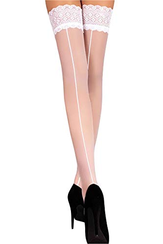 Image of Mila Marutti Seamed Thigh High Stockings for Women | Back Seam Stockings Sheer Vintage Nylons | Lace Top Tights